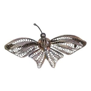 Vintage Filigree Butterfly Brooch Silver Antique Victorian Pin